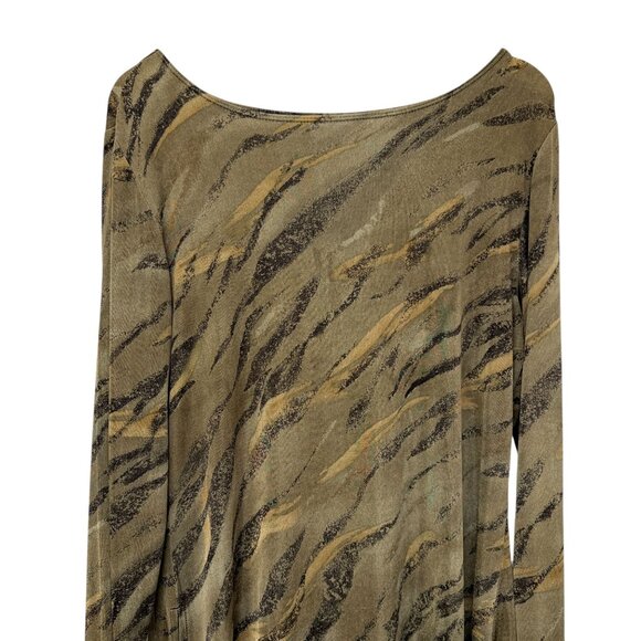 CHICO'S Travelers Womens Top Large Stretch Slinky Olive Green Asymmetric Hem VTG - Picture 2 of 8